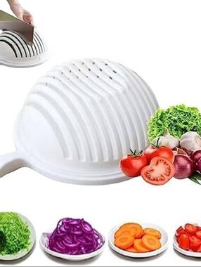Generic White Salad Cutter Bowl - Convenient Kitchen Tool